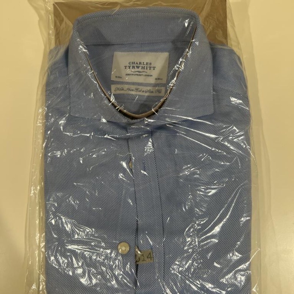 NON IRON EXTRA SLIM FIT BLUE HERRINGBONE CHARLES TRYWHITT SIZE 15 DRESS SHIRT